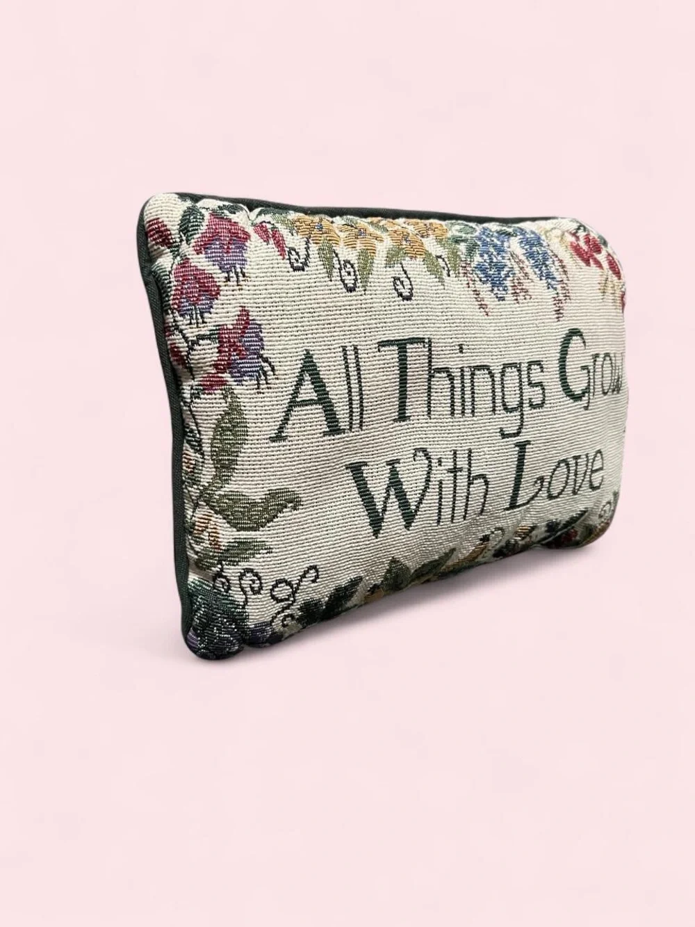All Things Grow With Love Embroidered Decorative Pillow - Cream and Green